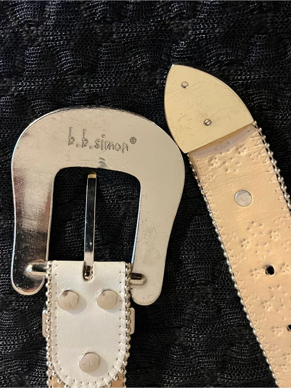 B.B. Simon Crystal-Studded Leather Belt with Rhinestone Buckle